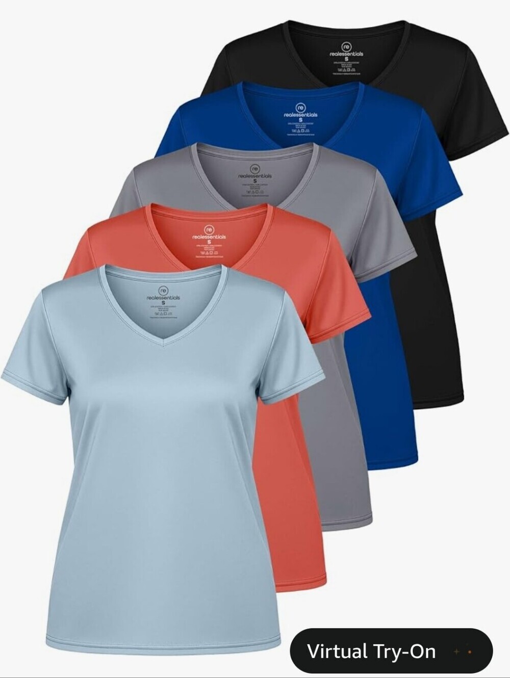 Realessentials Women’s Short Sleeve V-Neck Tee - Light Blue (5-Pack) 2X NEW